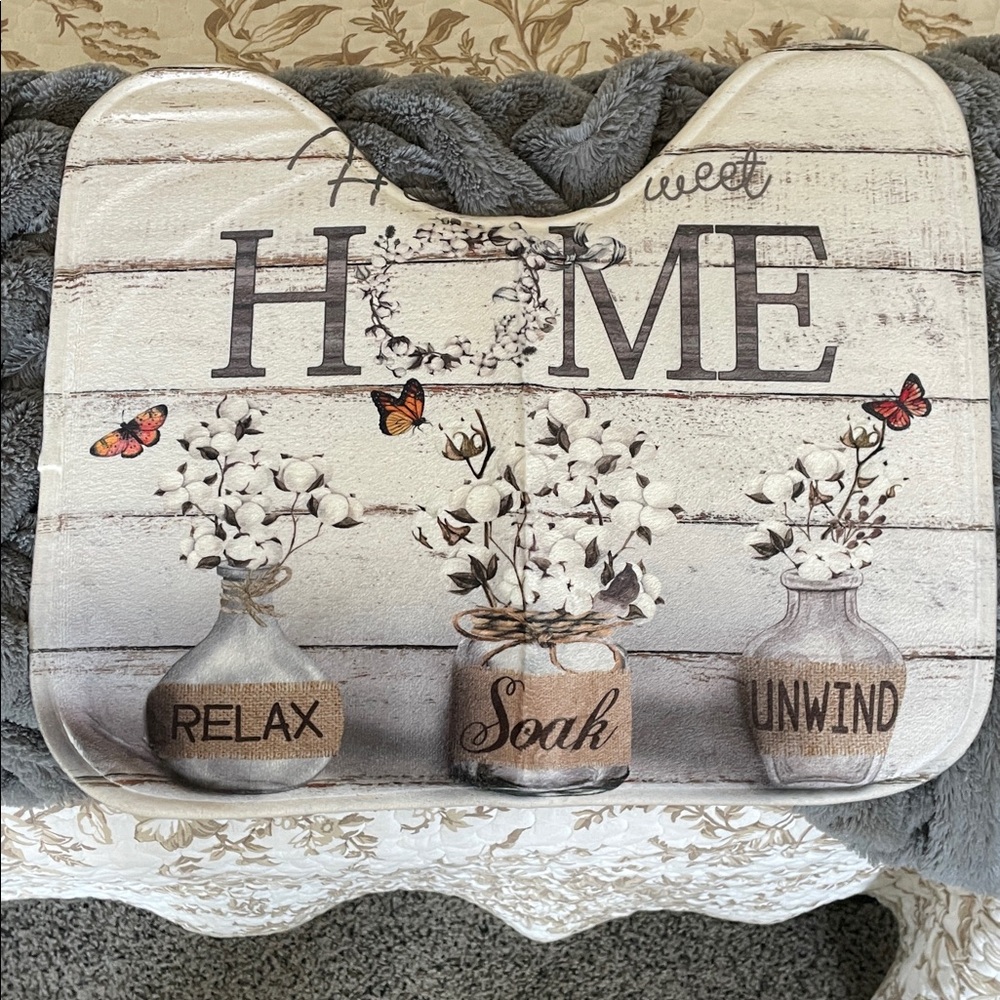 Home Sweet Home Floral Bathroom Rug Set - Neutral Tan & Cream - Picture 3 of 6